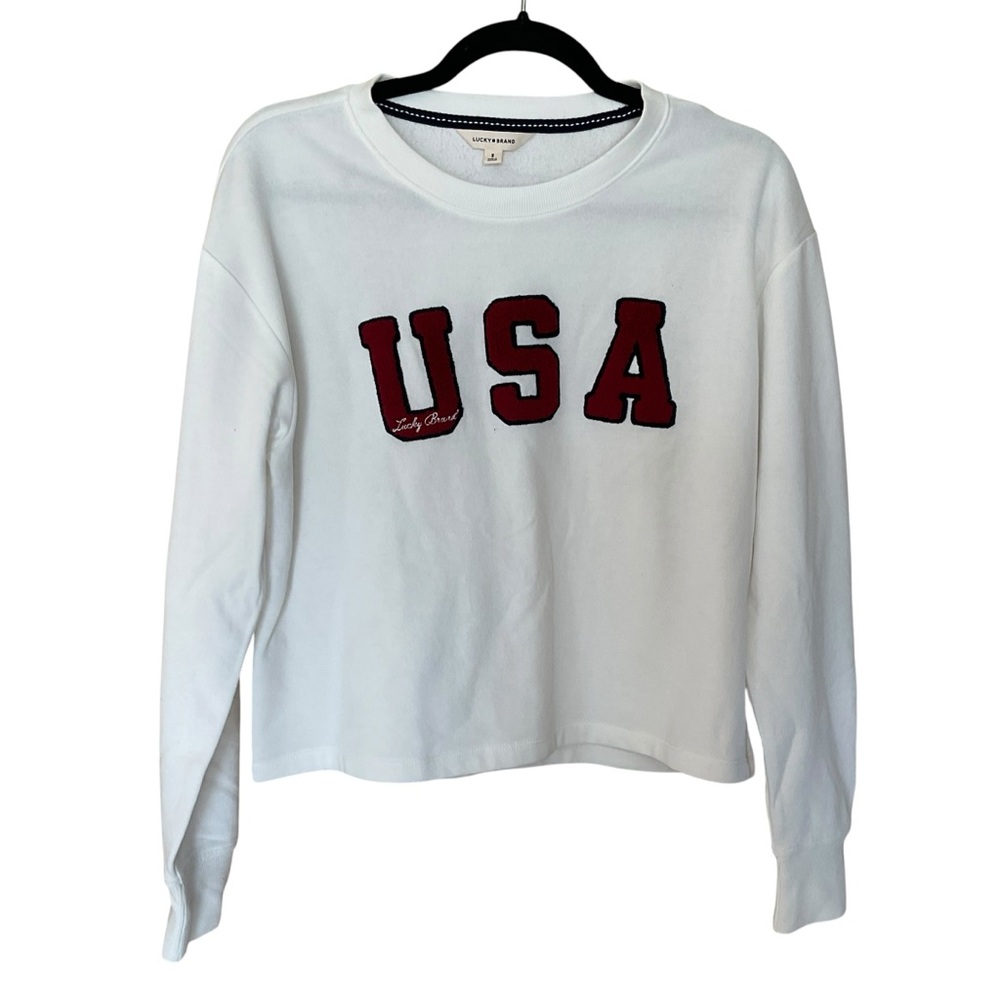 Lucky Brand USA Graphic Sweatshirt White Crewneck Pullover Size S